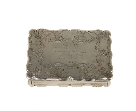 Engraved Silver Box with foliate decoration to the lid and base and engine turned decoration, maker Edward Sawyer, weight 165