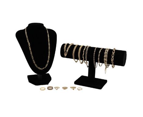 Collection of various jewellery to include various 9ct gold and yellow metal items, all tested as 9ct, 75.21 grams, a ring st