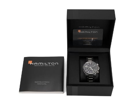 Gents Hamilton Khaki Automatic chronograph Calibre H31 wristwatch. Stainless steel with black dial, roman numeral hour marker