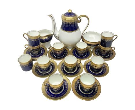 Aynsley Georgian Cobalt pattern coffee service, pattern no 7348, comprising twelve coffee cans and saucers, coffee pot, open 