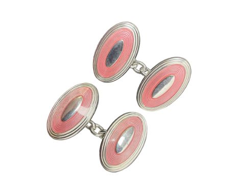 Pair of silver pink enamel cufflinks, hallmarked 