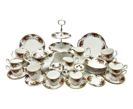 Royal Albert Old Country Roses pattern part tea service, to include teapot, water jug, six cups and saucers, covered sucrier,