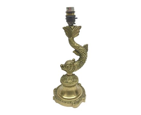  Gilt metal table lamp, in the form of a dolphin, H33cm