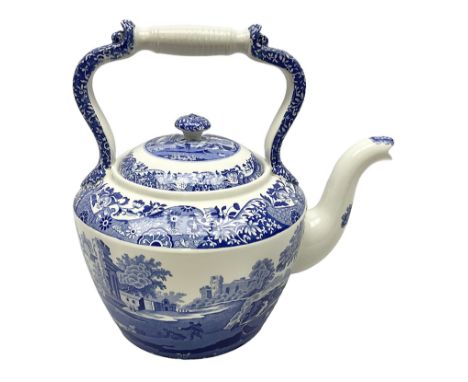 Spode blue and white kettle, decorated in the Italian pattern, with printed mark beneath, H30cm.