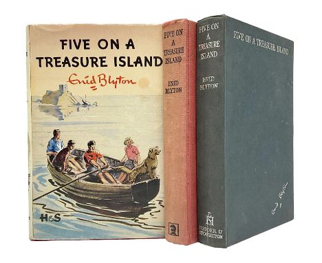 Enid Blyton; three copies of The First Adventure of the Famous Five; Five on Treasure Island, comprising 1963 edition, 1949 e