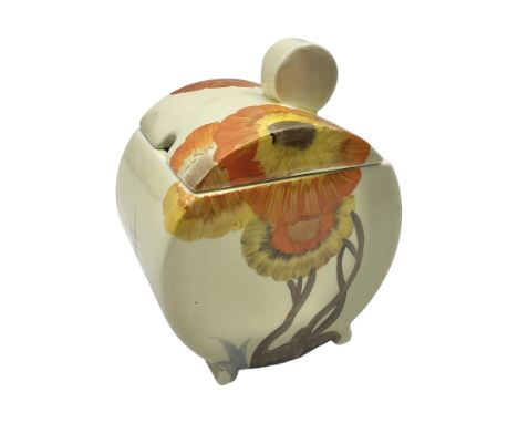Clarice Cliff Bizarre for Wilkinson Ltd, Bon Jour shape preserve pot with cover, in Rhodanthe pattern, with printed mark bene