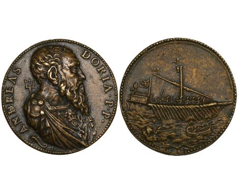 Leone Leoni (c. 1509-90), Andrea Doria (Genoese admiral, 1466-1560), bronze medal, bust right with trident at shoulder, rev.,