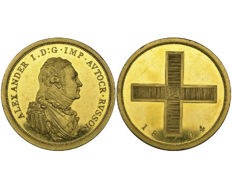 Alexander I (1801-1825), pattern rouble, 1804, in gilt bronze, by C.H. Küchler, struck by Matthew Boulton (Bitkin Ж927, this 