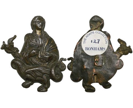 Attributed to Francesco Marti (active 1489-1516), St. Margaret and the Dragon, silhouetted bronze plaquette, depicting half-l