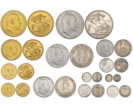 Edward VII, Coronation, 1902, matt proof set of 13 coins, comprising gold five-pounds, two-pounds, sovereign and half soverei