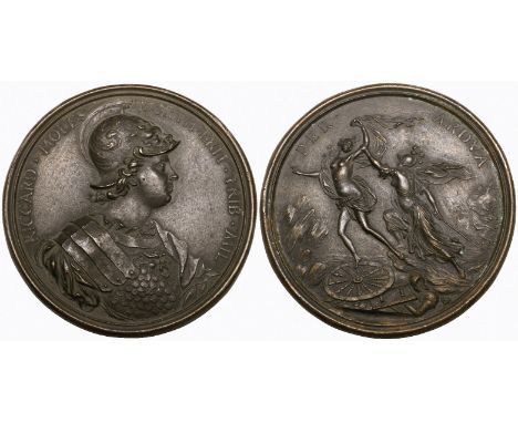 Antonio Selvi, Richard Molesworth (1680-1758, 3rd Viscount Molesworth), bronze medal (1712), bust right in armour and ornate 