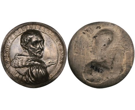 Anonymous (17th or 18th century, possibly Netherlandish), Benvenuto Cellini (1500-71), uniface cast silver medal with bust vi