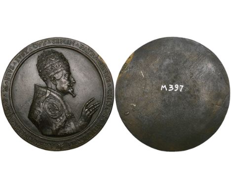 Gioacchino Francesco Travani (fl. 1634-75), Alexander VII (Pope, 1655-67), uniface bronze medal, bust right with hand raised 