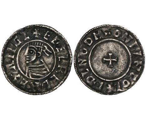 Aethelred II, last small cross type penny, Lincoln mint, moneyer Aethelnoth, rev. eđlnođ m-on lincol, 1.26g (N. 777; S. 1154)