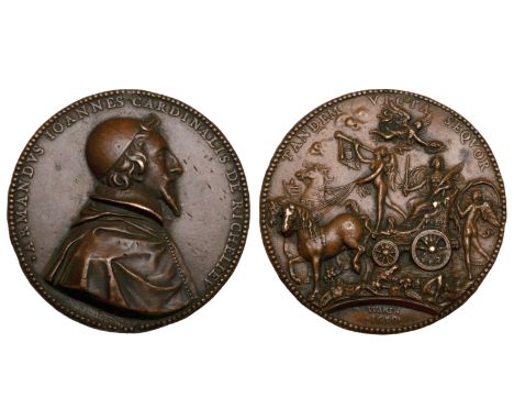 Jean Warin, Cardinal Richelieu, bronze medal, 1630, bust right in cape and skull-cap, rev., France crowned by Victory, seated