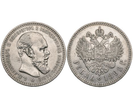 Alexander III (1881-1894), rouble, 1892, later-style portrait (Bitkin 76), good fine and 5-kopecks, 1892 (Bitkin 152), about 