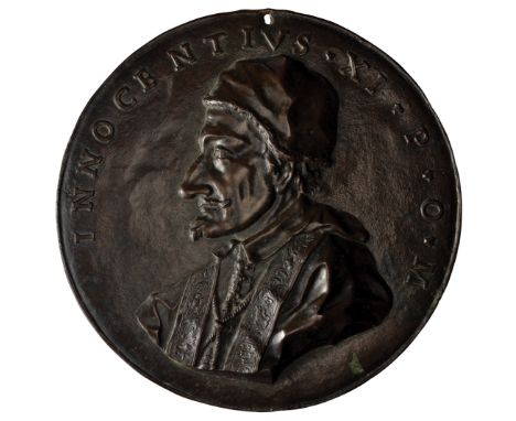 Attributed to Girolamo Lucenti (after Hamerani), Innocent XI (Pope, 1676-1689), large uniface bronze medal, bust left wearing