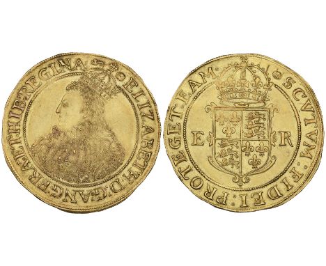 Elizabeth I, sixth issue, pound, m.m. lion and tun/tun, crowned bust 7A left with long hair and richly-ornamented dress, rev.