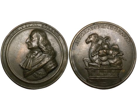 Giuseppe Vismara, Vitaliano Borromeo (1620-90, Milanese patrician), bronze medal, 1688, bust left, rev., part of the  arms of