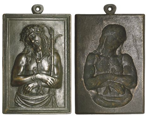 Netherlandish (c. 1600), Ecce Homo, bronze rectangular plaquette, 102.8 x 71.8mm (Weber 1039; Molinari 410), with suspension 