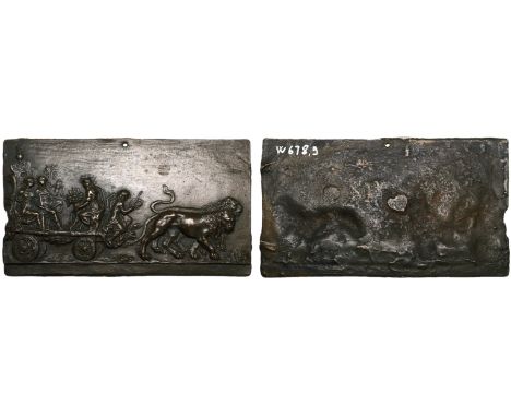 Netherlandish (late 16th century), Triumph of Justice, Peace and Abundance, bronze plaquette, late 16th century, the triumpha