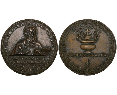 Anonymous,  Church of St. Paul the Apostle in Macerata, bronze foundation medal (1622), bust of St Paul with book of gospels,