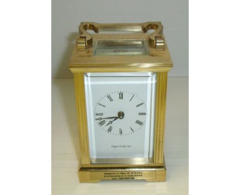 Mappin & Web brass carriage clock with bevelled edge sides 