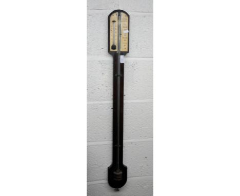 A J Marks of High Street Sunderland stick barometer mounted on mahogany plaque 