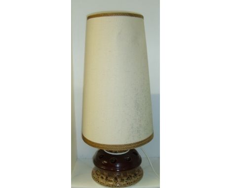 West German studio pottery table lamp with large cream shade 