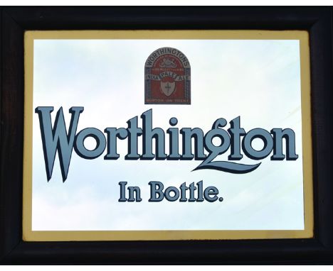 WORTHINGTONS PUB MIRROR. 36 x 28ins, framed mirror advertising Worthington/ In Bottle in white & black lettering, trade mark 