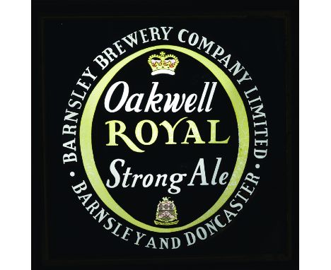 BARNSLEY BREWERY GLASS ADVERT. 15.5ins square, light purple, framed glass advert for BARNSLEY BREWERY COMPANY LIMITED/ OAKWEL