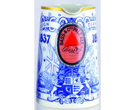 1897 BASS &amp; CO PALE ALE JUG. 7ins tall. Advertising, BASS PALE ALE beer label t.m. to front. Made for Diamond Jubilee 189