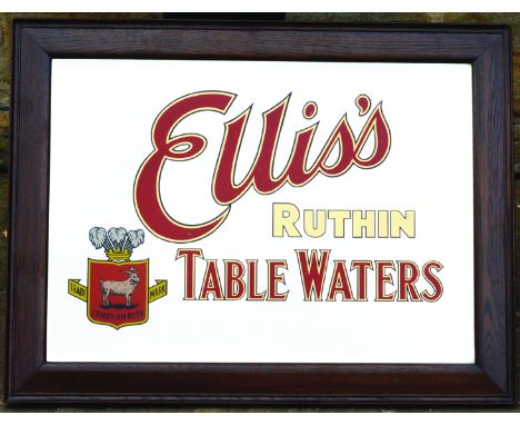 RUTHIN FRAMED MIRROR 22.5 x 29ins, A really superb wooden framed original mirror with bright red & gold lettering ELLISs/ RUT