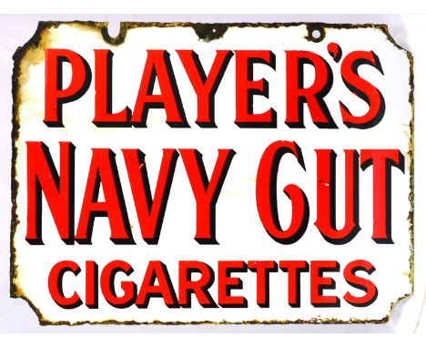 PLAYERS NAVY CUT ENAMEL SIGN. 24 x 18ins, double sided enamel for PLAYERS/ NAVY CUT/ CIGARETTES in red lettering on white. Si