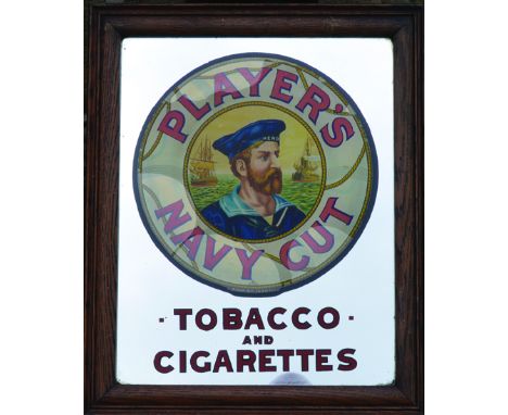 PLAYERS NAVY CUT MIRROR. 22 by 18ins, framed mirror for PLAYERS/ NAVY CUT/ TOBACCO/ AND/ CIGARETTES. Classic Players sailor h