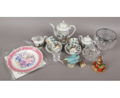 A group of ceramics and glassware to include Royal Worcester, Wedgwood, Chinese coffee set etc.