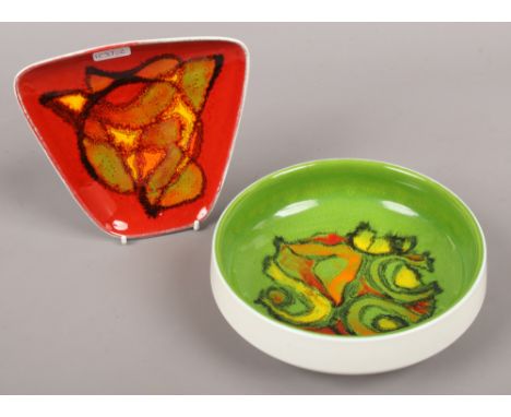 A Poole pottery Delphis bowl along with Delphis pin dish.
