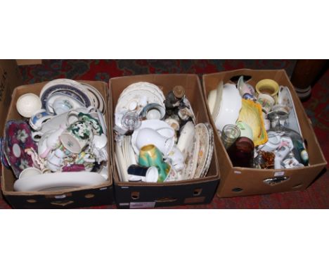 Three boxes of miscellaneous to include Masons, Royal Albert, Carltonware etc.
