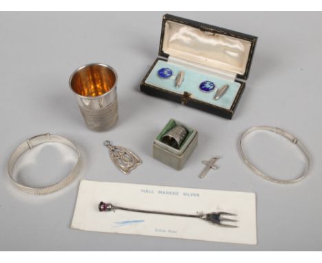 A quantity of Charles Horner silver etc including a pair of cased Art Deco enamelled cufflinks, assayed Chester 1930 oversize