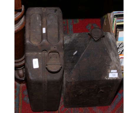 A vintage Jerry can with broad arrow mark, dated 1945, along with a similar oil can, stamped Robinson &amp; Co.