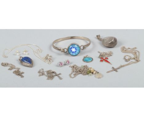 A small quantity of silver jewellery to include crucifix and chain, perfume pendant gem set earrings etc, gross weight 63.65 