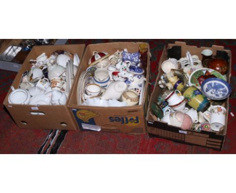Three boxes of miscellaneous to include cloisonne vase, Poole, blue and white etc.