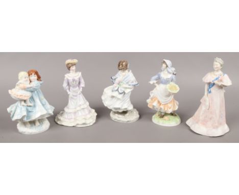A collection of Royal Worcester and Coalport figures to include Her Majesty Queen Elizabeth The Queen Mother.
