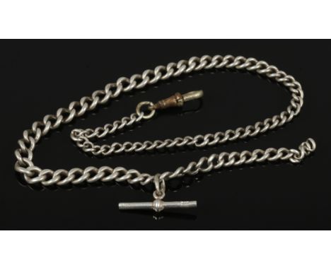 A silver Albert chain with base metal clasp, T- bar stamped 925.