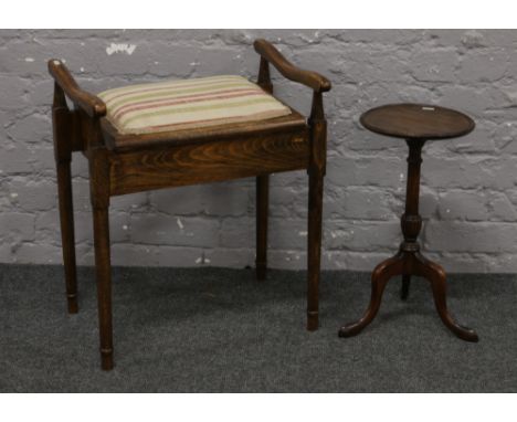 Ash and elm piano stool and a tripod wine table.