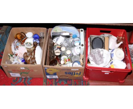 Three boxes of miscellaneous to include Poole, Sadler, cut glassware etc.