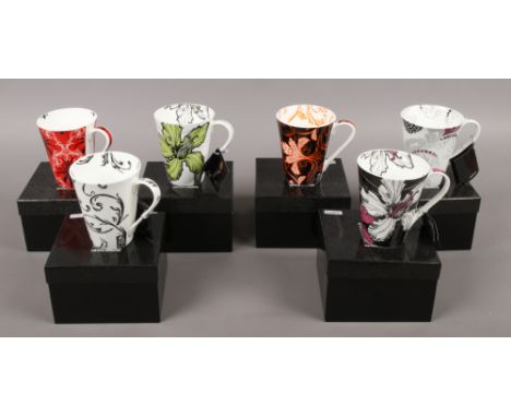 Six boxed Royal Worcester mugs, designed by Laurence Llewelyn - Bowen.