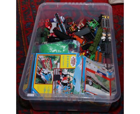A box of Thomas Tank engine related items to include Diecast models, books etc.