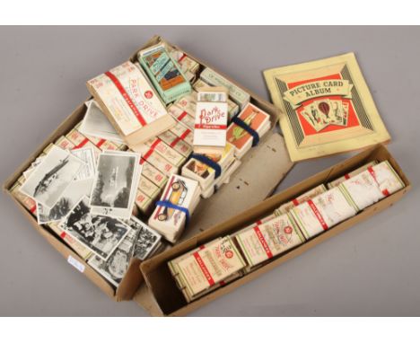 Two boxes of cigarette and tea cards including Brooke Bond, Senior service, Gallaher, John Player &amp; Sons etc.