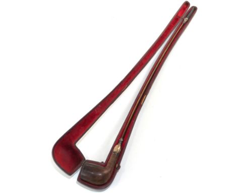 Antique Church wardens smoking pipe with silver collar hallmarked edward &amp; william barling london 1893 i fitted leather c